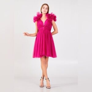 Sleeveless Mini Tulle A - Line Regular Blue Prom Dress